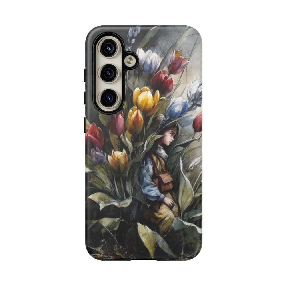 Meisje Tussen Kleurrijke Bloemen Illustratie