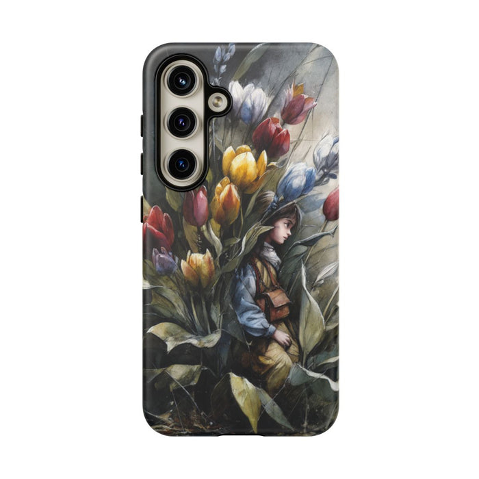 Meisje Tussen Kleurrijke Bloemen Illustratie