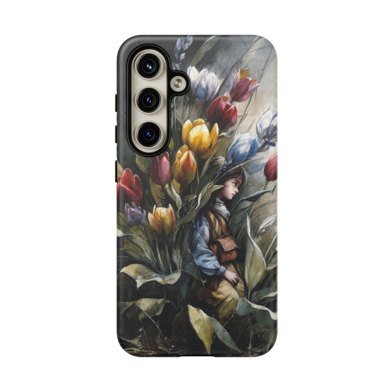 Meisje Tussen Kleurrijke Bloemen Illustratie