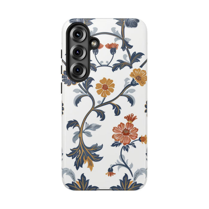 Retro Bloemenpatroon in Blauw en Oranje
