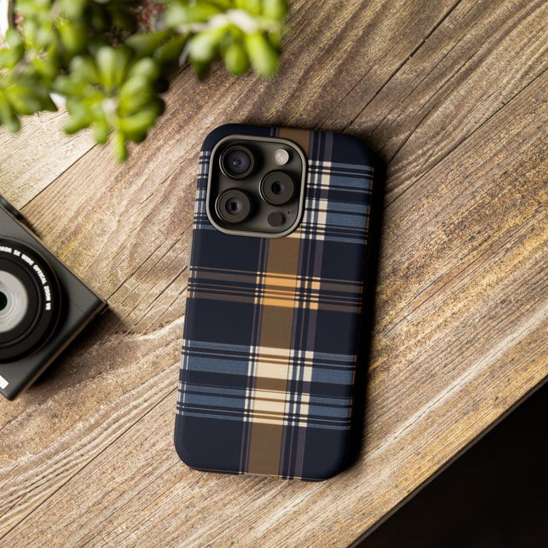 Caramel en Donkerblauw Geruit Patroon