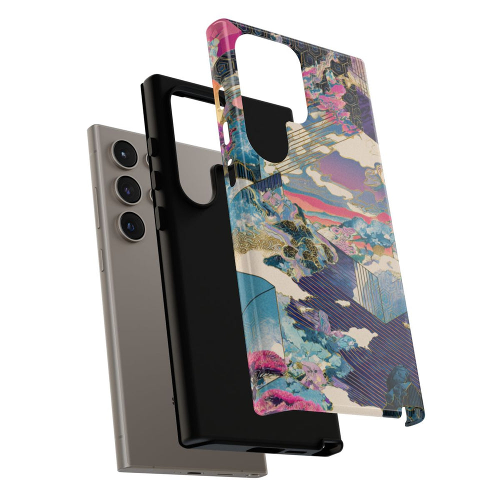 Abstracte Geometrische Landschap met Roze Bomen
