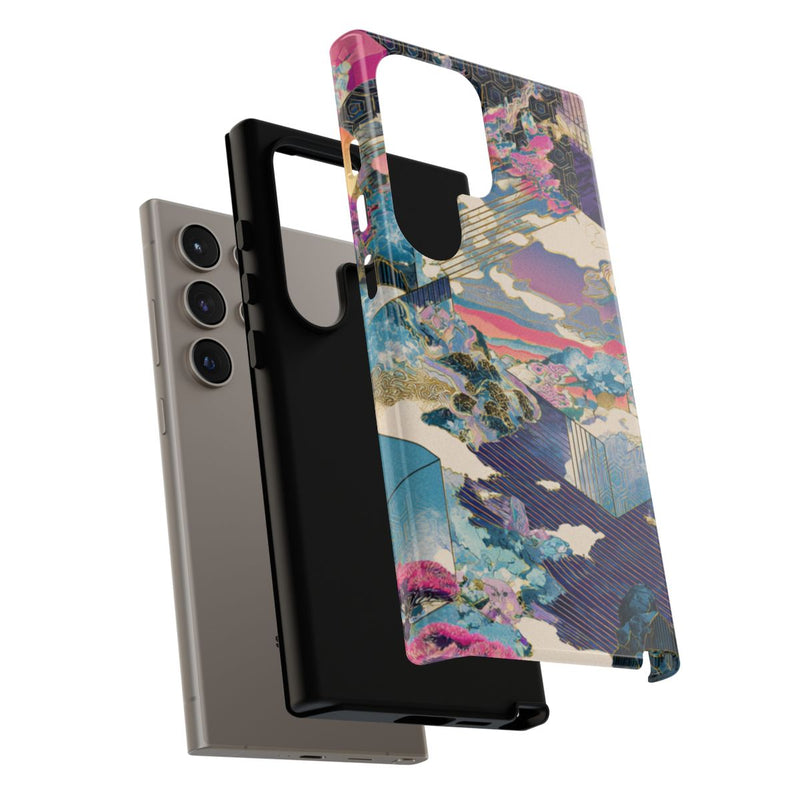Abstracte Geometrische Landschap met Roze Bomen