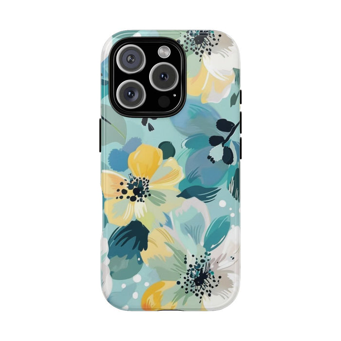 Turquoise Bloemenpatroon met Stippen