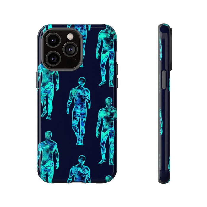 Blauw-Groene Neon Mensfiguren Patroon