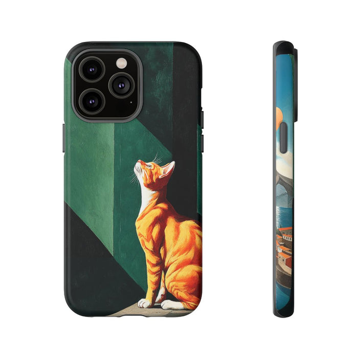 Oranje Kat in Surrealistische Geometrische Setting