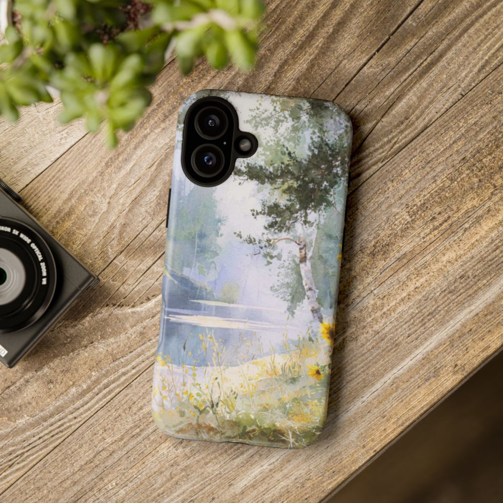 Gele Zonnebloemen bij een Bosmeer