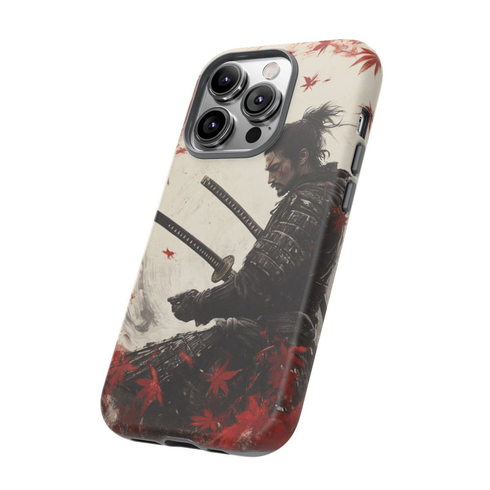 Samurai met Twee Katana’s en Rode Esdoornbladeren