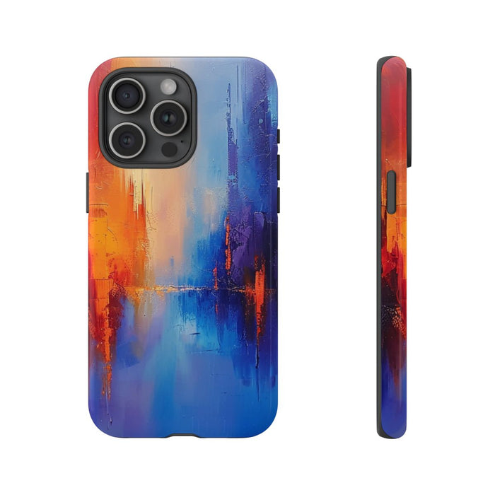 Levendige Abstracte Stadsgezicht in Blauw en Oranje