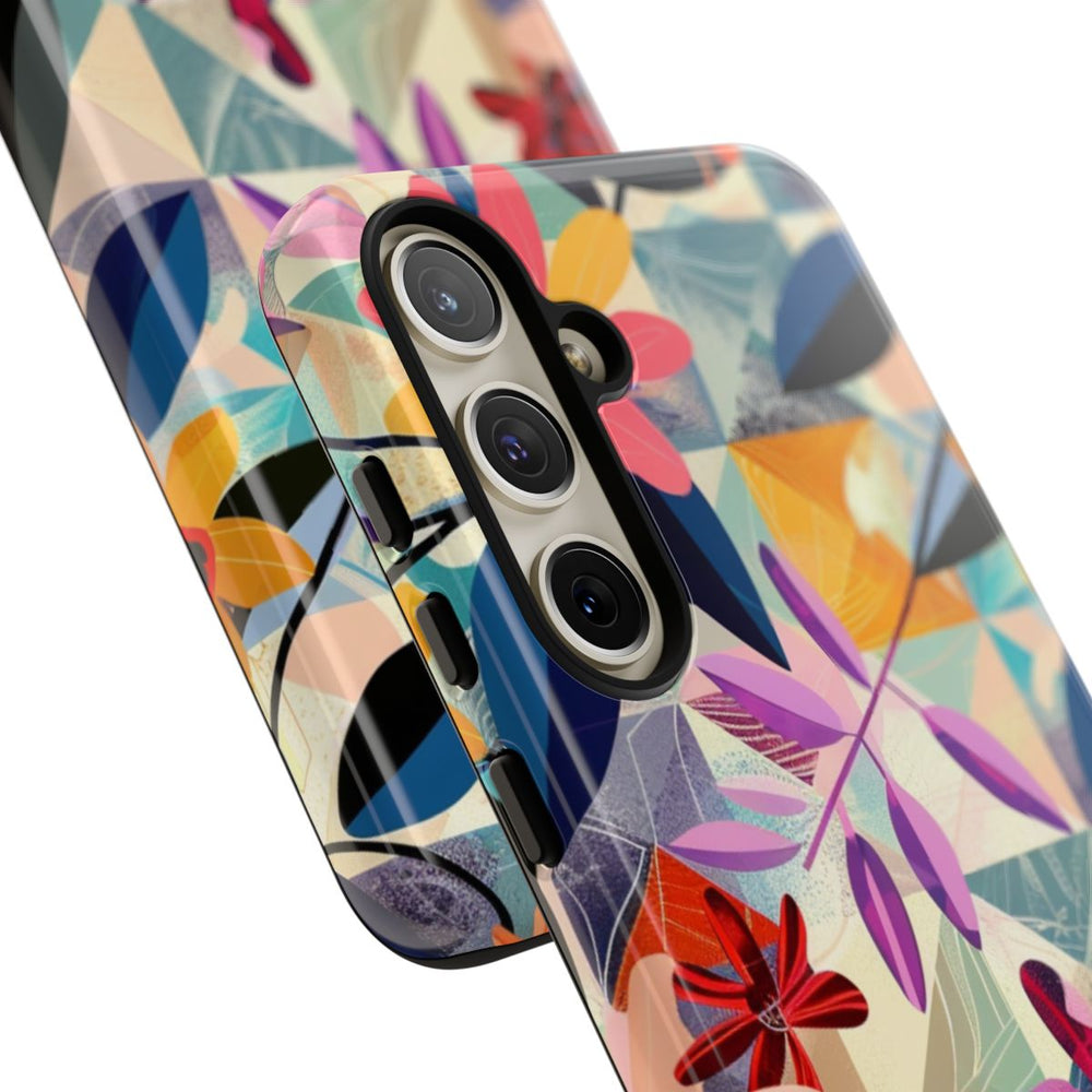 Kleurrijk Bloemenmotief met Geometrisch Patroon