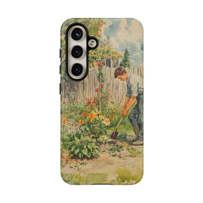 Tuinierende Man tussen Kleurrijke Bloemen