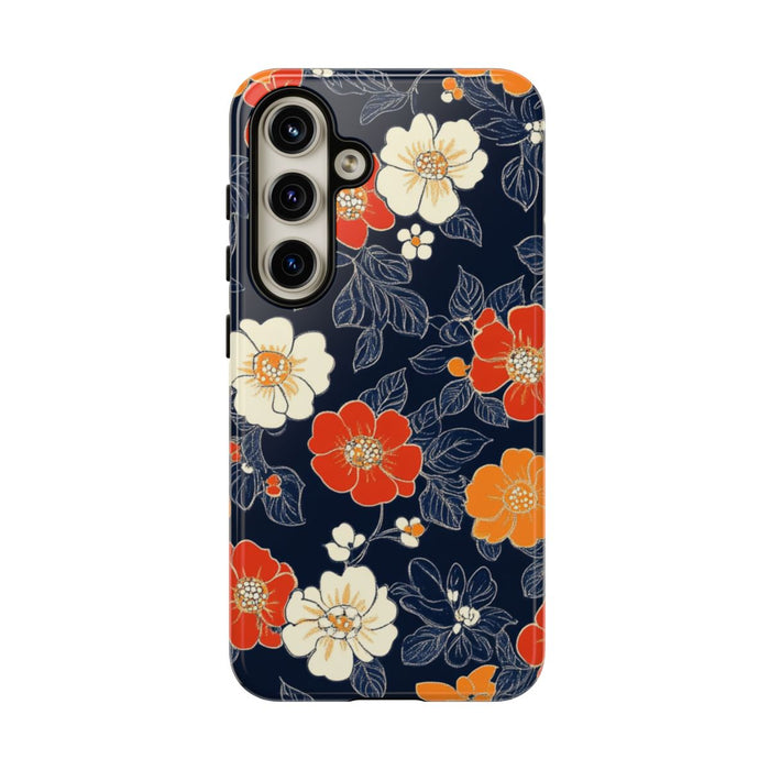 Oranje en Witte Bloemenprint