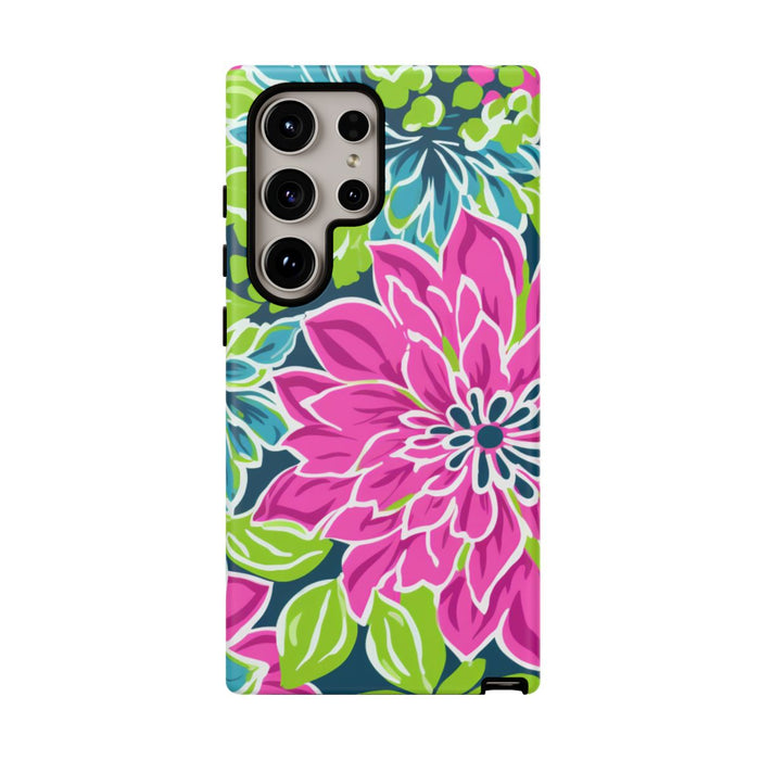 Vrolijk Bloemenpatroon met Roze en Blauwe Bloemen