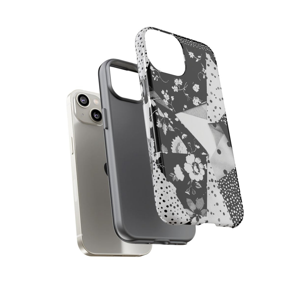 Monochrome Bloemen- en Polkadot Patchwork