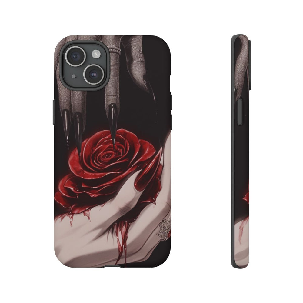 Donkere Gotische Handen met Bloedrode Roos