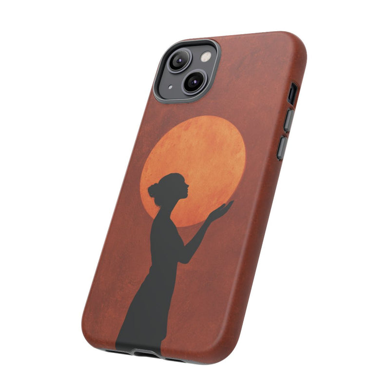 Zilveren Silhouet van Vrouw met Zon Boven Haar Hoofd