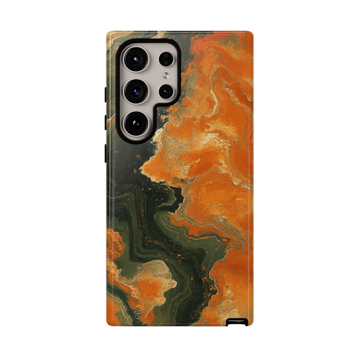 Abstract Patroon in Gebrand Oranje en Olijfgroen