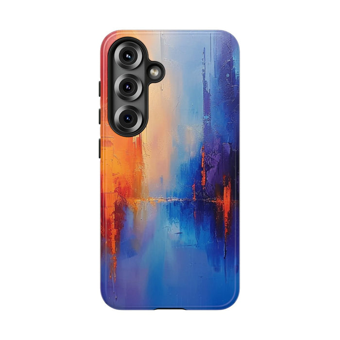 Levendige Abstracte Stadsgezicht in Blauw en Oranje