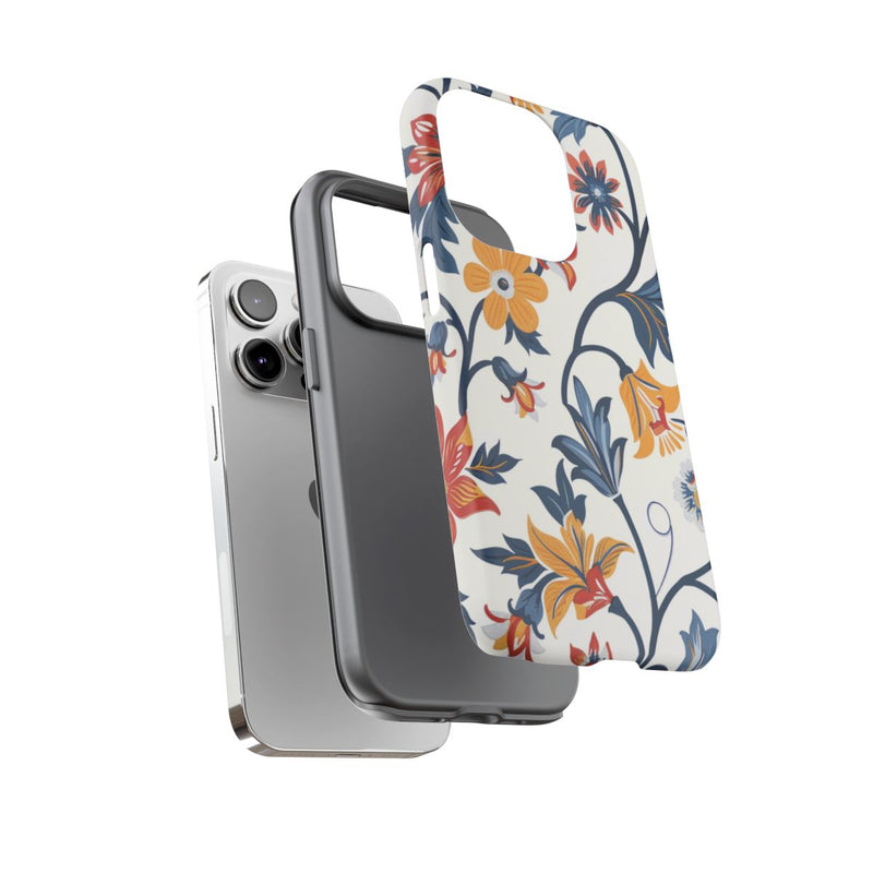 Retro Bloemenpatroon in Blauw, Rood en Geel