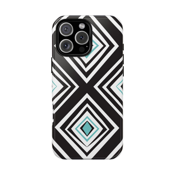 Geometrisch Zwart-Turquoise Diamantpatroon