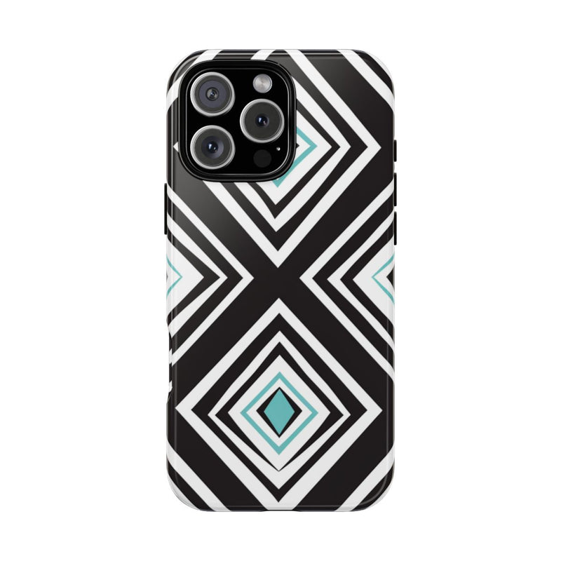 Geometrisch Zwart-Turquoise Diamantpatroon