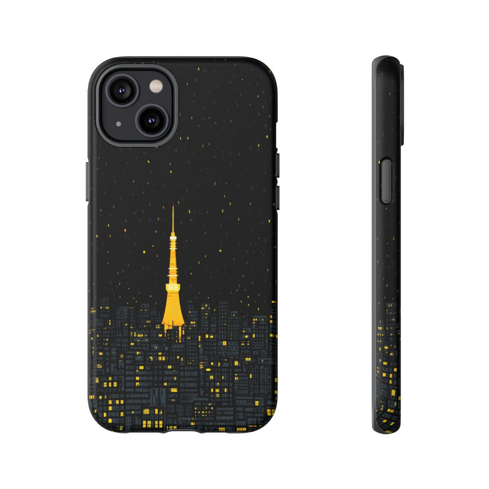 Stadssilhouet met Gloeiende Toren bij Nacht