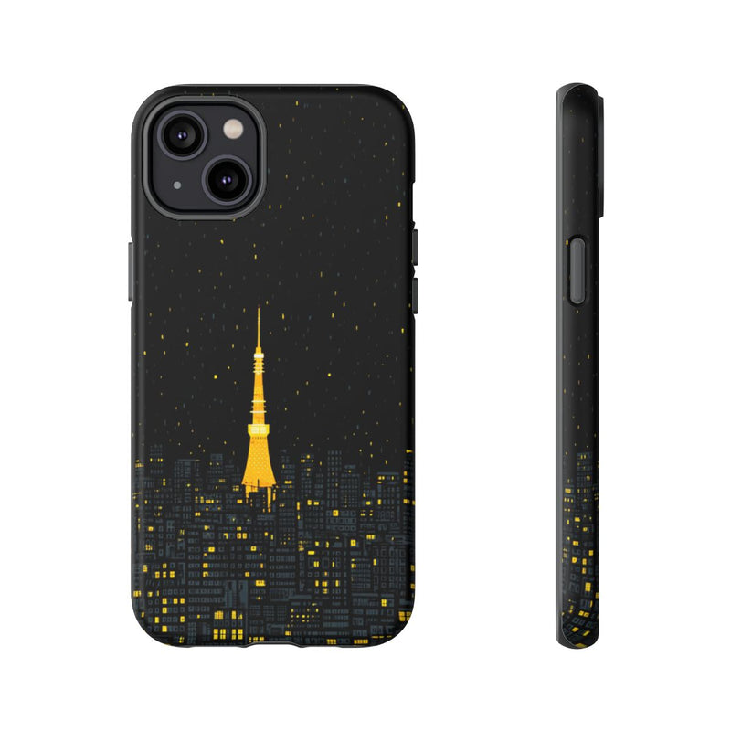 Stadssilhouet met Gloeiende Toren bij Nacht