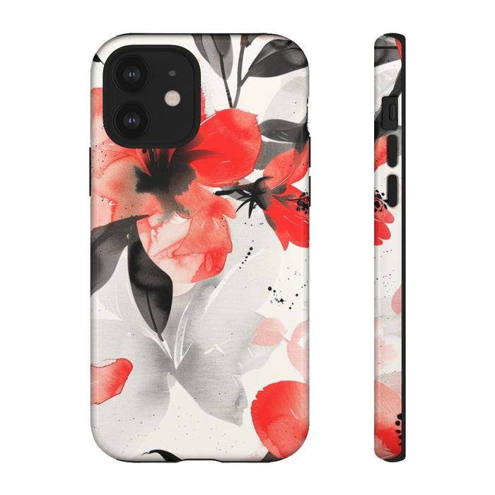 Rood-Zwart Waterverf Bloemenpatroon