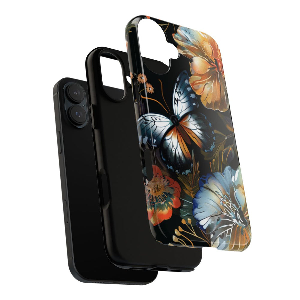 Vlinders en Bloemenpatroon op Zwart