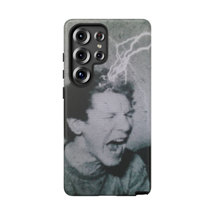 Zwart-Wit Portret met Bliksemeffect en Vintage Look