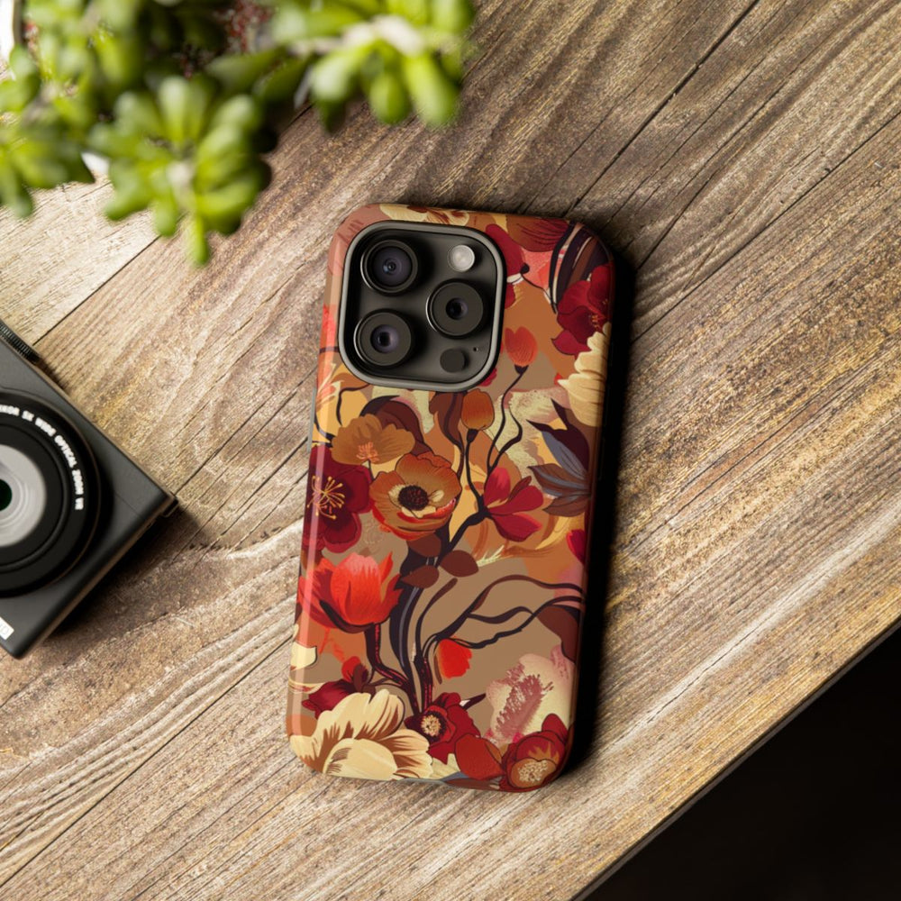Warm Bloemenpatroon met Bourgondische en Oranje Kleuren