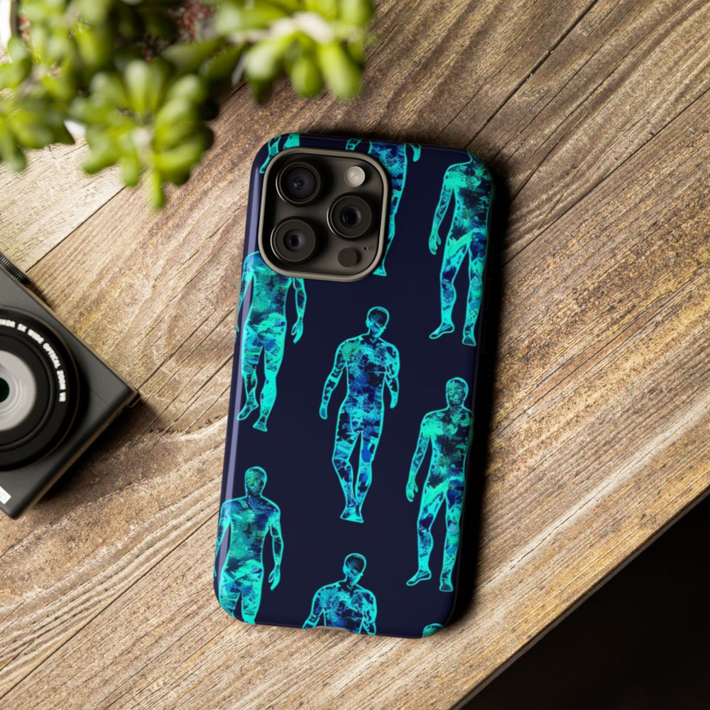 Blauw-Groene Neon Mensfiguren Patroon