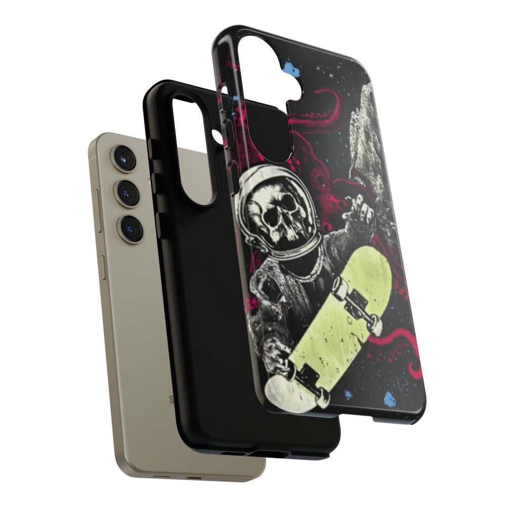 Schedel-Astronaut met Skateboard en Octopus