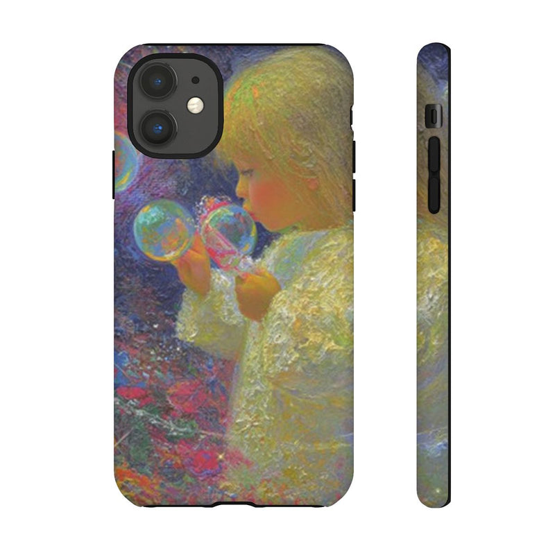 Engel die Zeepbellen Blaast tussen Bloemen