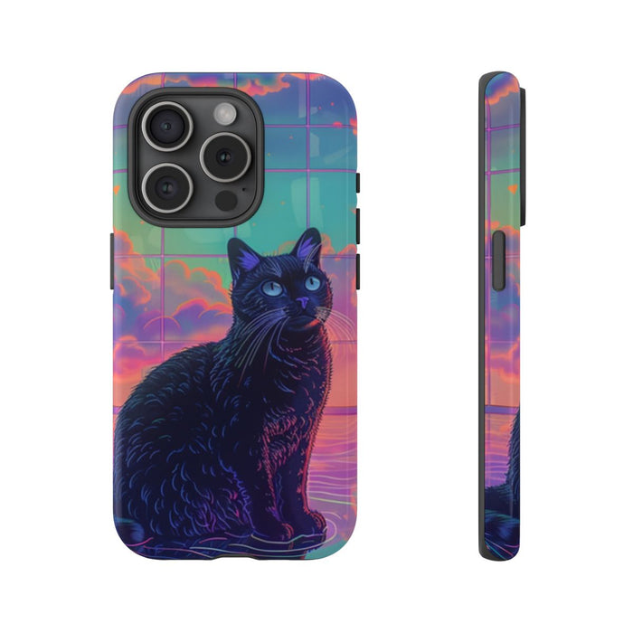 Zwarte Kat met Neonlucht Reflectie