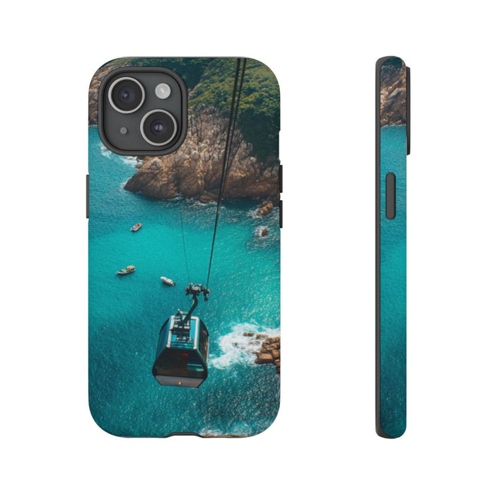 Kabelbaan Boven Turquoise Zee met Kustlandschap