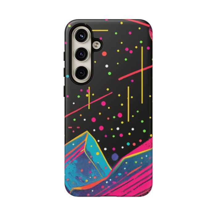 Neon Kosmisch Landschap met Planeten en Zon