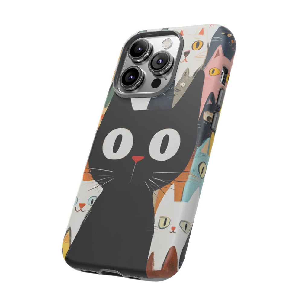 Grote Zwarte Kat met Kleurrijke Cartoonkatten