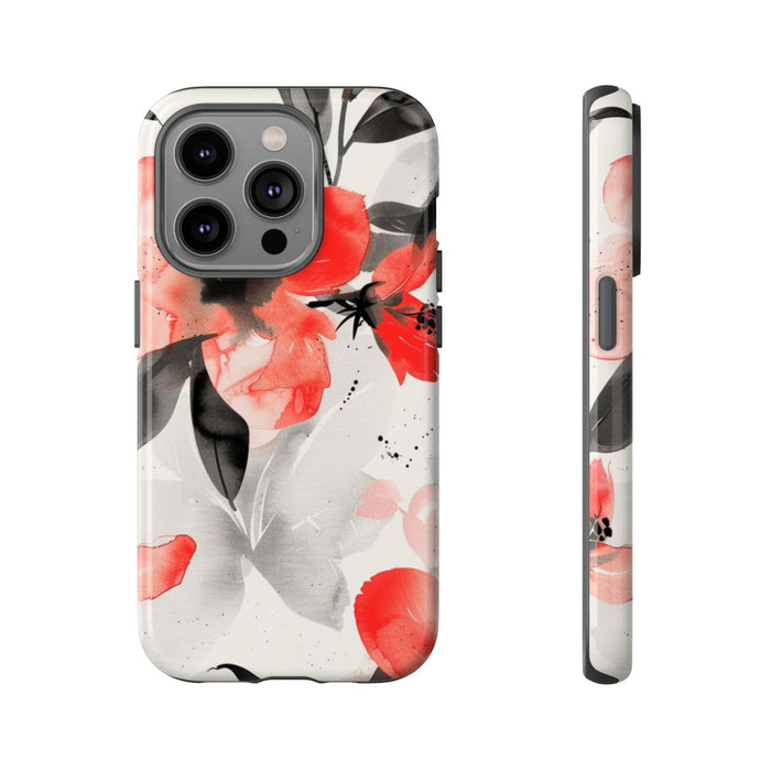 Rood-Zwart Waterverf Bloemenpatroon