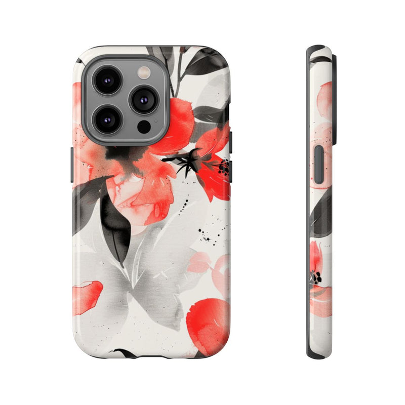 Rood-Zwart Waterverf Bloemenpatroon