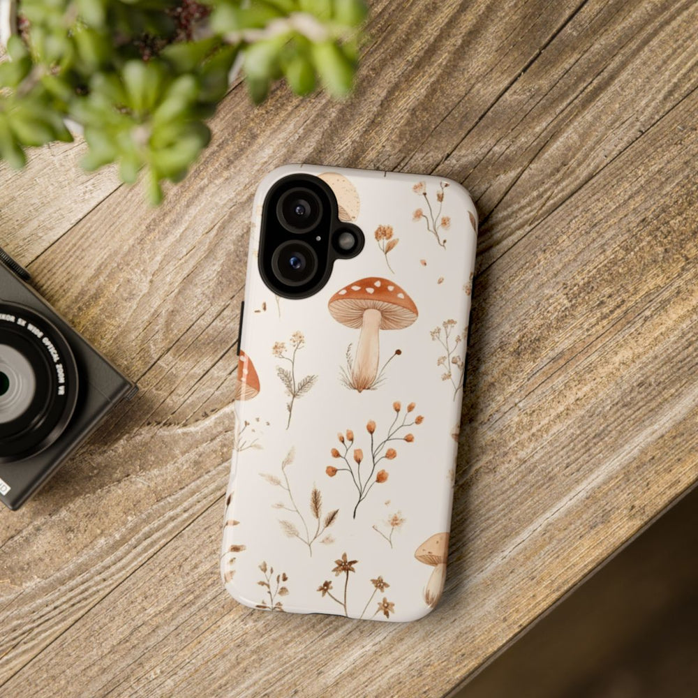 Bruine en Beige Paddenstoelen met Bloemrankenpatroon