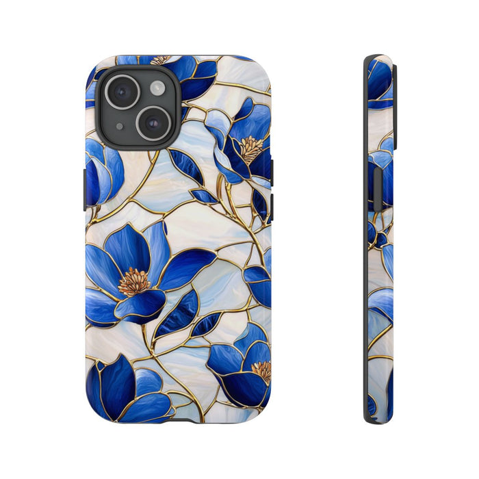 Blauw Gebloemd Glas-in-loodpatroon