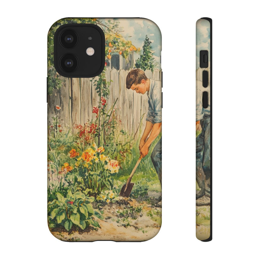 Jonge Man aan het Tuinieren tussen Bloemen