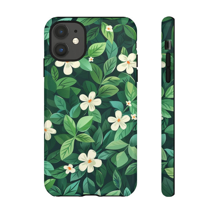 Groene Bladeren en Witte Bloemenpatroon