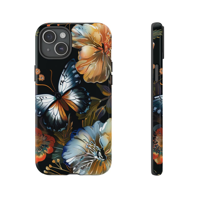 Vlinders en Bloemenpatroon op Zwart