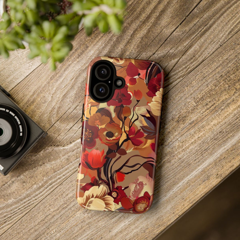 Warm Bloemenpatroon met Bourgondische en Oranje Kleuren
