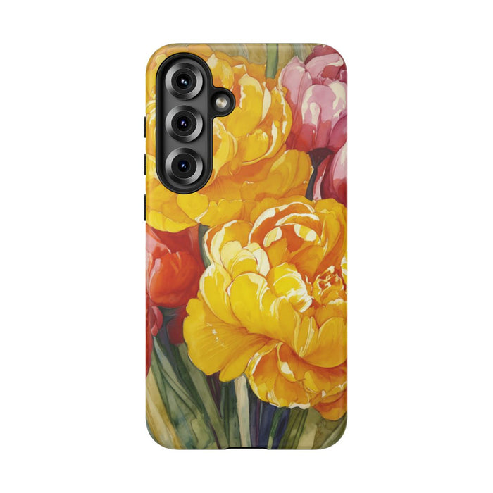 Vrolijke Gele en Roze Bloemen in Waterverf
