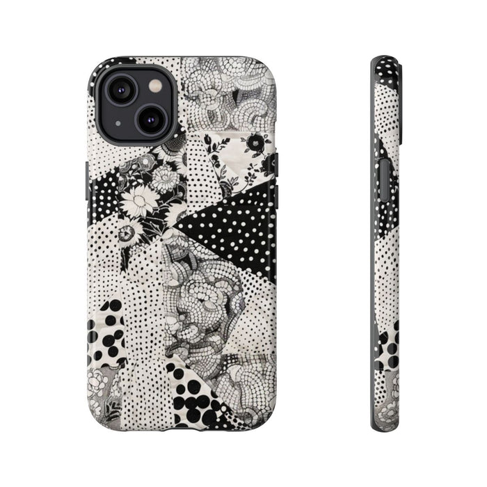 Zwart-Wit Patchwork met Bloemen en Stippen