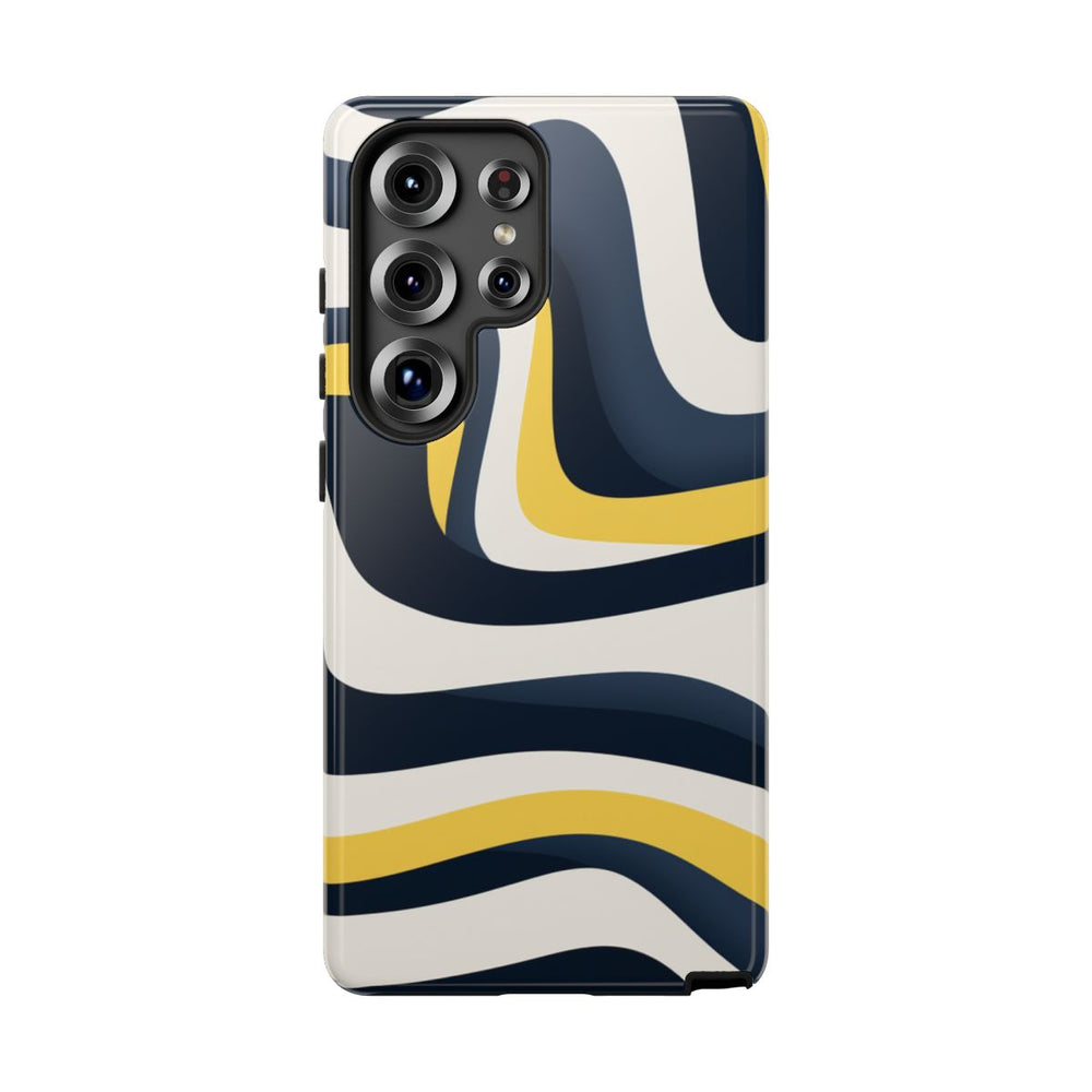 Abstracte Golvende Lijnen in Donkerblauw en Geel