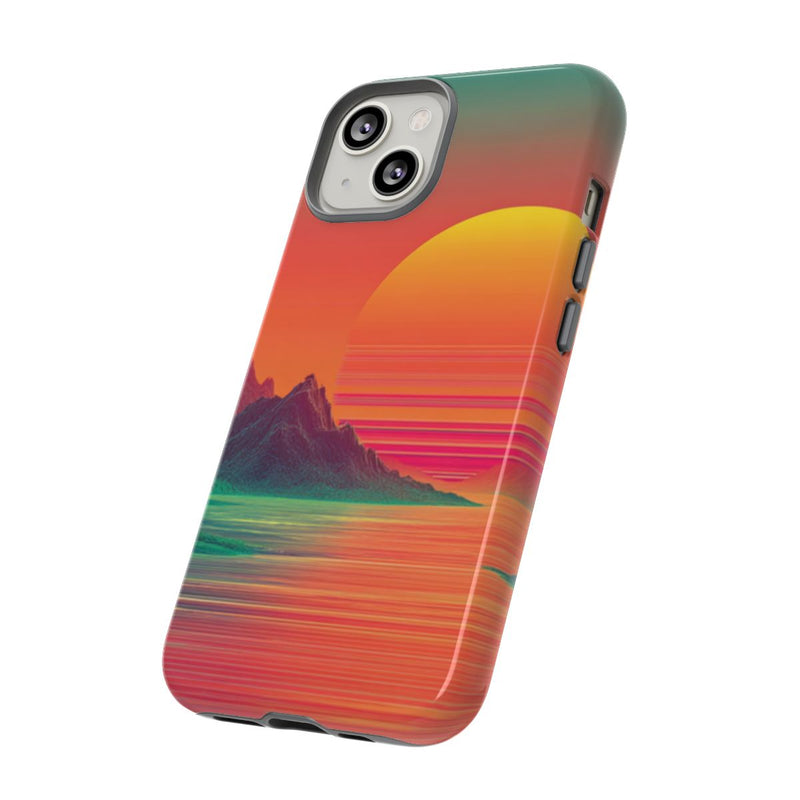 Neon Zonsondergang met Bergen en Zee